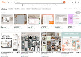 tampilan halaman etsy menunjukkan hasil pencarian template